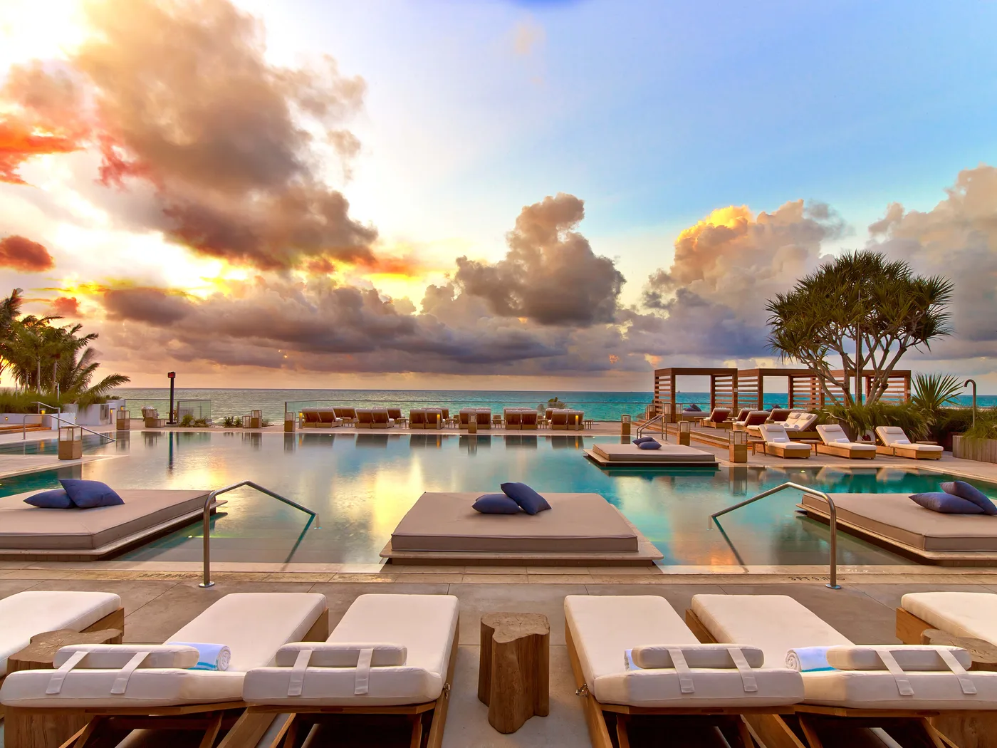 Pool deck of the oceanfront hotel in Miami Beach