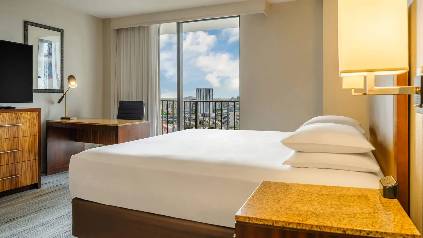 Guest room of the downtown Miami hotel